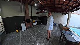 reporter caught breaking in gets clothes ripped off and strips naked outdoors!!