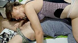 french blonde amateur rims cock then takes doggystyle in satin lingerie panties