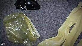 triple latex layers quadruple gloves gasmask bondage