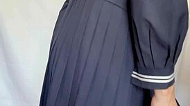 Japanese schoolgirl uniform with sexy lingerie anal buttplug pierced nipples panty sniffing