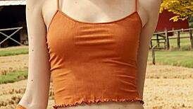 lingerie models pose barefoot around the country ranch