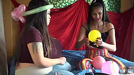 whoa these pregnant chinese lesbians play with chop suey balloons