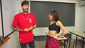 petite horny colombian student gives delicious blowjob then juicy pussy ride to pass class in classroom