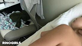 Brunette Girl Sucks Big Cock Handjob Ends in Cumshot!