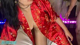 Chubby brazilian latina slut rides black cock doggystyle to creampie finish