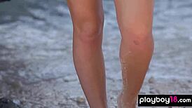 Big Tits Blonde Teen Anika Shay Strips Bubble Butt Naked On Beach