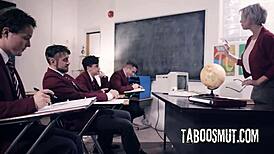 dee williams outnumbered and gangbanged by group in intense milf orgy