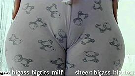 the chubby latina milf spreads her soaked cameltoe pussy in tight pajamas