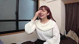 Japanese college girl g cup huge natural tits fucked raw in bed.