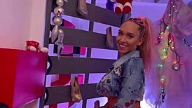 A stepmom's bedroom deepthroat on stepson's big cock, ball licking and young milf action unfolds