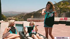 blonde 18+ teen rimmed and face sat by lesbian teammates in steamy group lick fest