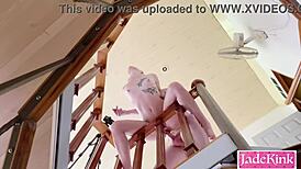 check out this kinky couple fucking rough on the staircase like total slaves