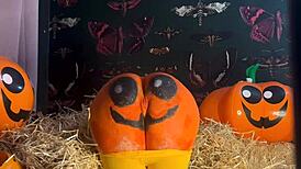 feelin so horny teen pussy stretched by monster cocks double creampie drippin in halloween pumpkin patch