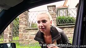omg blonde hitchhiker babe jumps in the car and rides cock pov style outdoors with her panties aside 🚗💦🍆