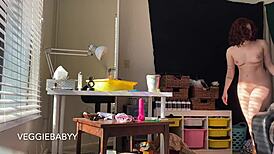 Voyeur pov spies redhead tattoo girl cleaning room naked shaved pussy full fantasy