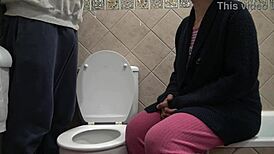 horny taboo stepmom spies on 18 year old stepson pissing then begs for kinky milf action