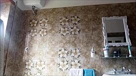 after spanking my cute british ass red in the bathroom, he spreads my skinny cheeks wide for more