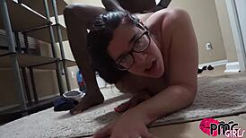 Nerdy Vicki Verona whored by Bones Montana's big black cock housewide