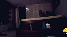 Young big tits babe blows monster cock in sauna