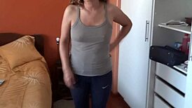 stepmother fingers hairy pussy and big clit then begs for cum on her huge latina ass