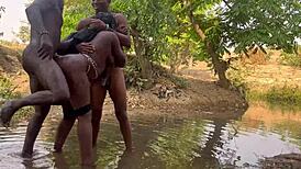 ebony big ass threesome quickie from river to mountain doggystyle