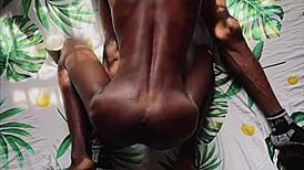 Black slut bares all for monster cock pounding her eager holes