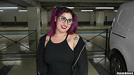 Slutty Chilean teen's fat ass wrecked anally in public lot threesome