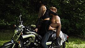 Biker Pounds Girlfriend's Pussy on Motorcycle with Monster Cock Outdoors Part 1