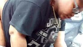 Nerdy ebony shakes fat ass outdoors in public park