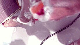 her lover bends my sexy blonde milf wife over the washing machine for doggystyle pussy fuck creampie after shower in stockings