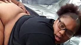 Nerdy ebony shakes fat ass outdoors in public park