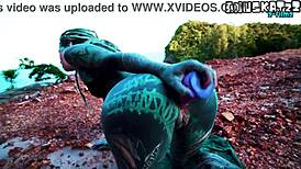 Goth slut anal dildo toys gaping asshole fingering pierced nipples outdoor tease piss desperate atm