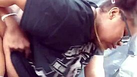 Nerdy ebony shakes fat ass outdoors in public park