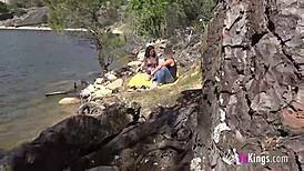 outdoor fun has noa riding cowgirl doggystyle by the lake horny