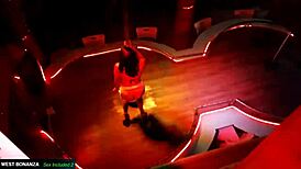 coworker strips topless dances teases then sucks cock and pussy in blowjob cumshot!