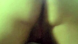 Chubby wet shaved pussy pounded doggystyle close-up on curvy ass