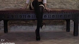 😍 milf's stunning legs in stockings and heels got me hooked! check her lingerie tease 👠✨