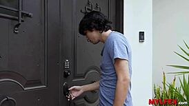 hey lucky boy catches friend's stepmom bathing bare