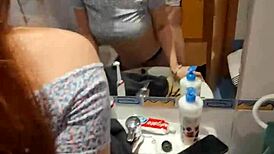 quick toilet fuck with squirting mommy and muscular guy 💦🚽