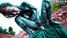 Goth slut anal dildo toys gaping asshole fingering pierced nipples outdoor tease piss desperate atm