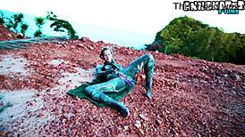 Goth slut anal dildo toys gaping asshole fingering pierced nipples outdoor tease piss desperate atm