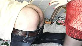 blonde milf dominates hubby with rough anal dildo fuck and toys