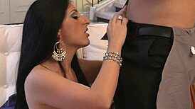 suggestive brunette milf mom slips into white stockings to grind cock cowgirl style