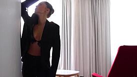 imagine this elegant teen peeling off black lingerie to bare her perky tits??