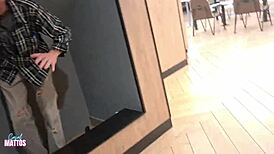 amateur lesbians munch tits outdoors at public fast food spot