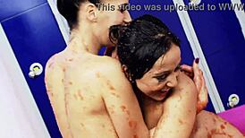 romana ryder and tammie lee wrestle in slippery lesbian jelly fight licking pussies nonstop