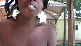 18 black beauty teen 18+ drops to knees sucking massive cock deepthroat style eagerly