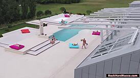 Blonde slut babe with small tits deepthroats then gets rough anal reamed. Ass licking kissing leads to squirting orgasm