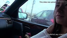 i banged this brunette babe hard in public car pickup