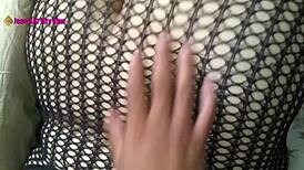 Fat milf whore in lingerie rides lover's cock with big tits bouncing